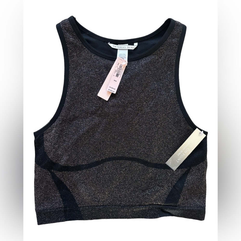 Victoria's Secret Seamless High-Neck Sports Bra Black Gold Sparkle Size …